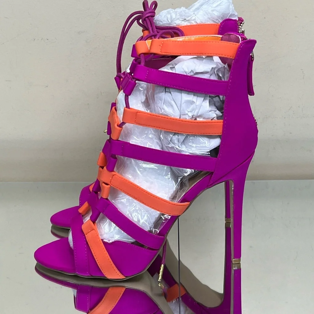 Sadie Magenta Orange Caged Stiletto Heel - Picture 7 of 8